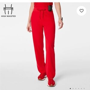 High-Waisted Livingston Basic Scrub Pants Pop Red